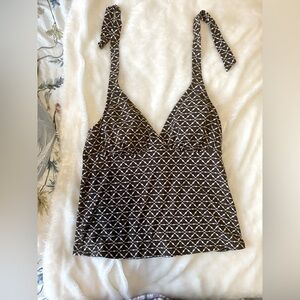 Lands End Size 8 Swim Halter Tie Top Brown and White